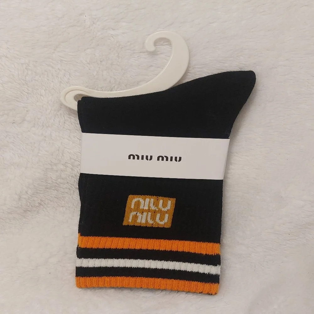 Miu Miu Ankle Socks Black and Orange Women size 7-9